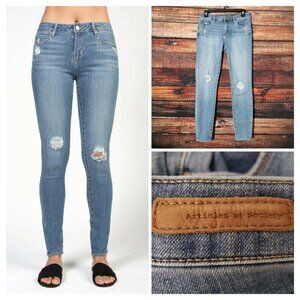 Articles of Society 28 Sarah Distressed Skinny Jeans Blue Balsam Denim